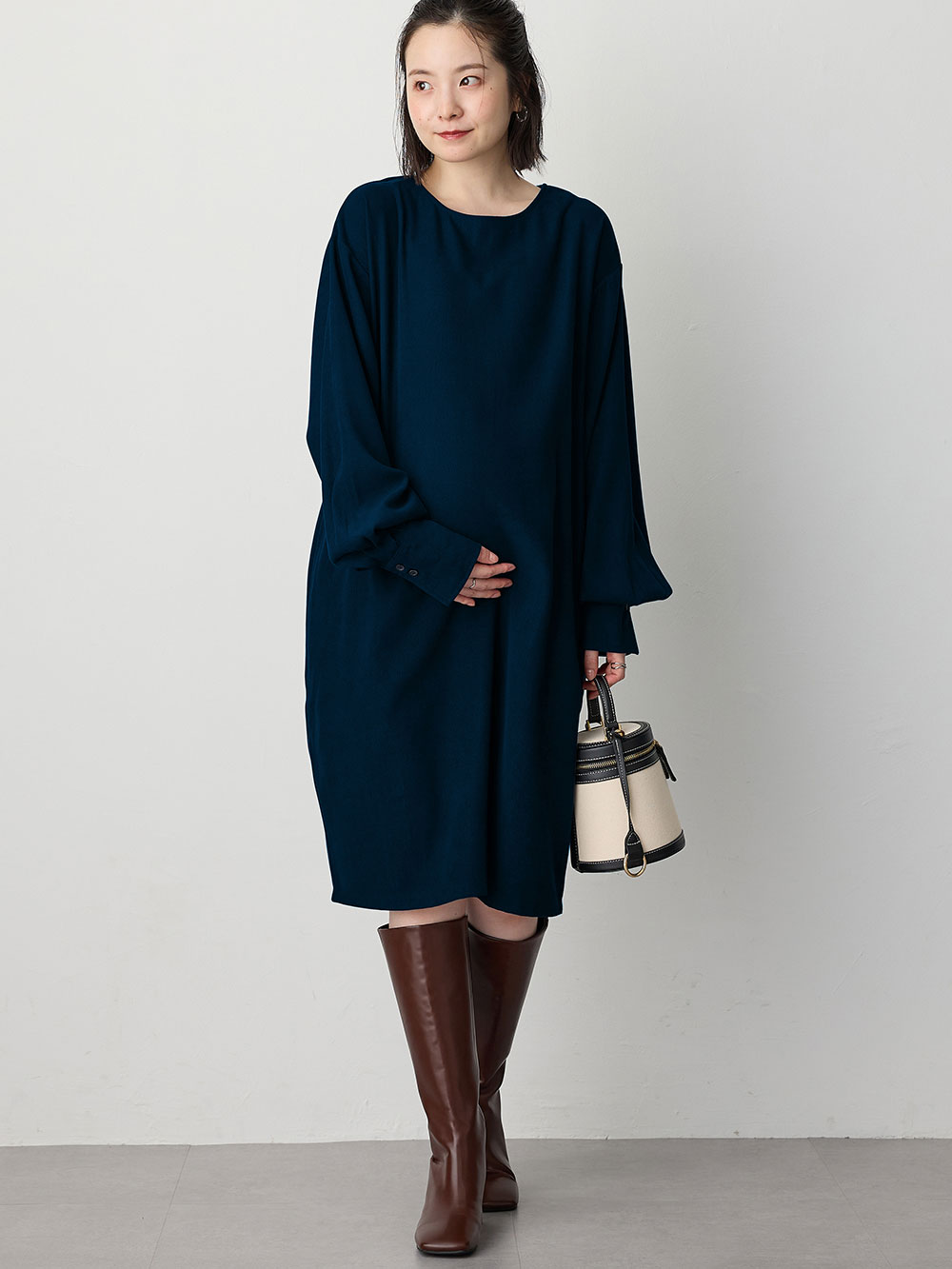 マタニティ ワンピース|微起毛ツイルミニワンピース　マタニティ・授乳服【出産後も長く使える】|ネイビー