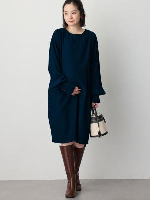 マタニティ ワンピース|微起毛ツイルミニワンピース　マタニティ・授乳服【出産後も長く使える】|ネイビー