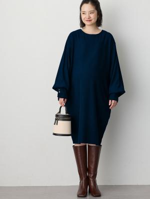 マタニティ ワンピース|微起毛ツイルミニワンピース　マタニティ・授乳服【出産後も長く使える】|ネイビー