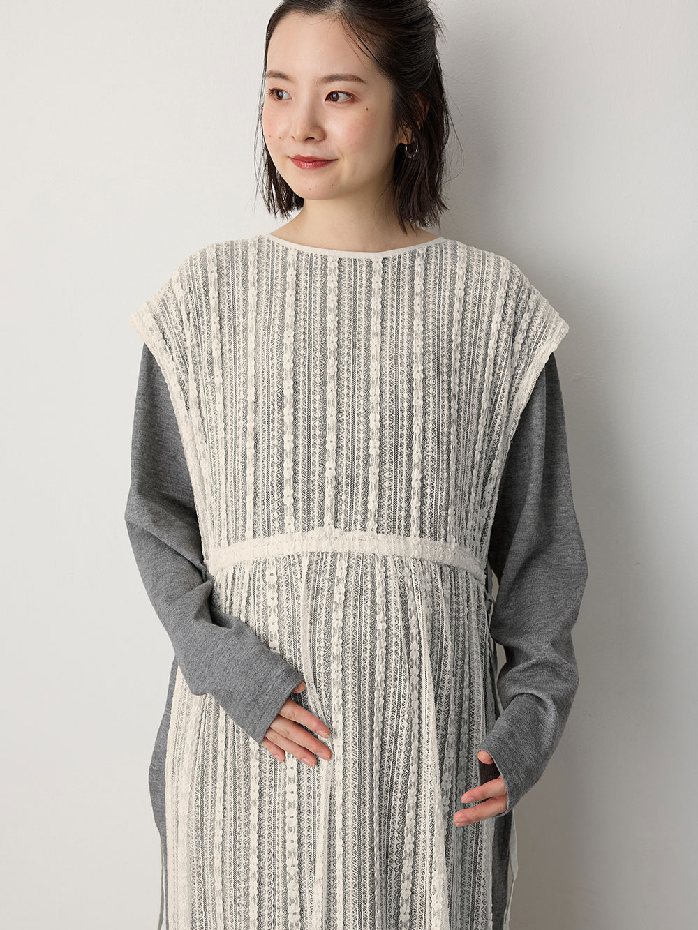 マタニティ ワンピース|レースワンピース×ニットソーワンピースセット　マタニティ・授乳服【出産後も長く使える】|アイボリー