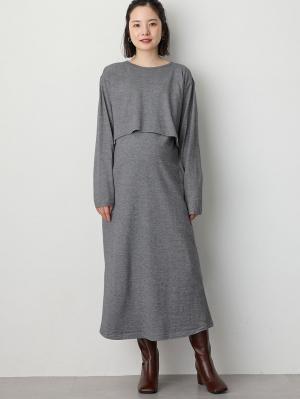 マタニティ ワンピース|レースワンピース×ニットソーワンピースセット　マタニティ・授乳服【出産後も長く使える】|アイボリー