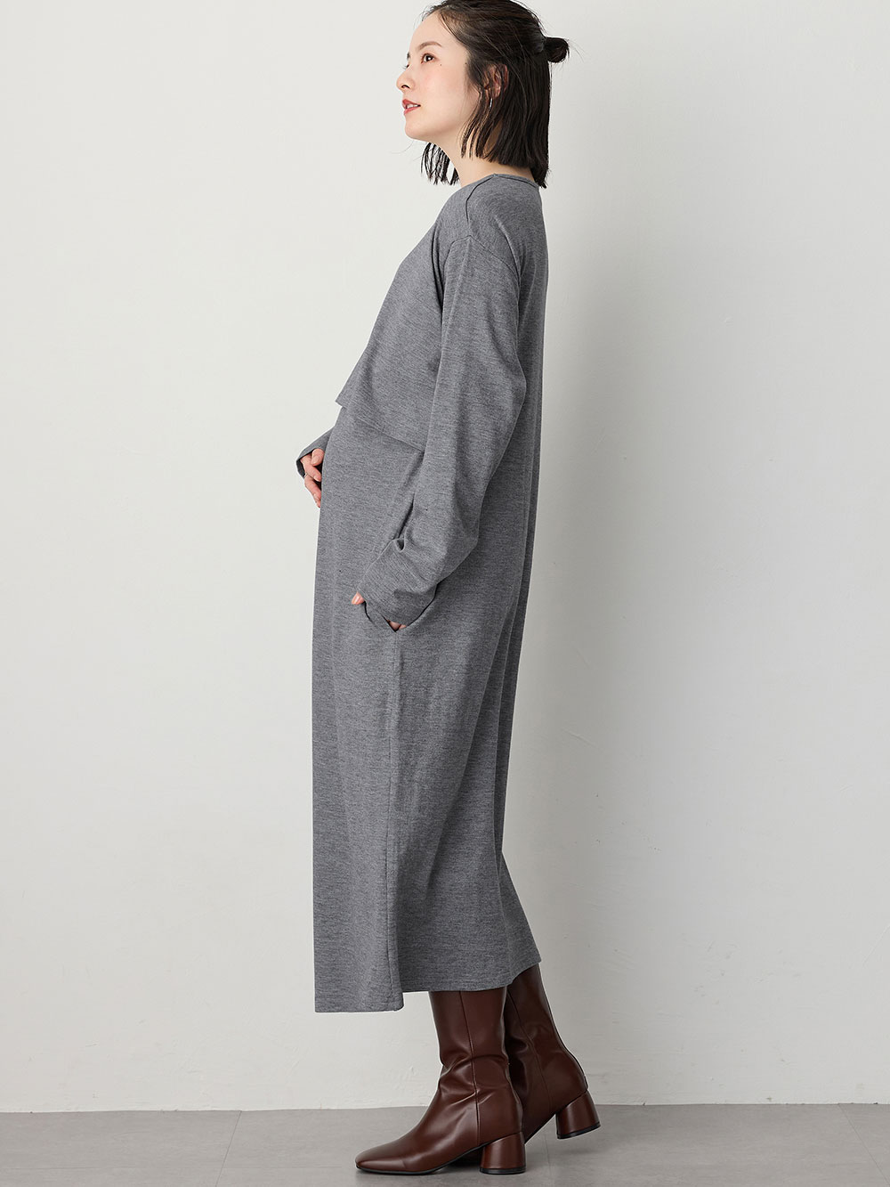 マタニティ ワンピース|レースワンピース×ニットソーワンピースセット　マタニティ・授乳服【出産後も長く使える】|アイボリー