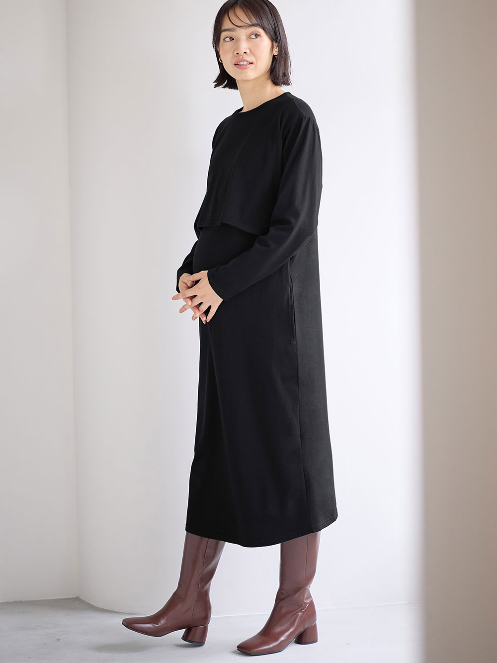 ジェラピケ マタニティガーゼワンピース チャコールグレー