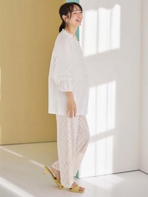 マタニティ トップス|綿混フリルブラウス マタニティ・授乳服【出産後も長く使える】|オフ