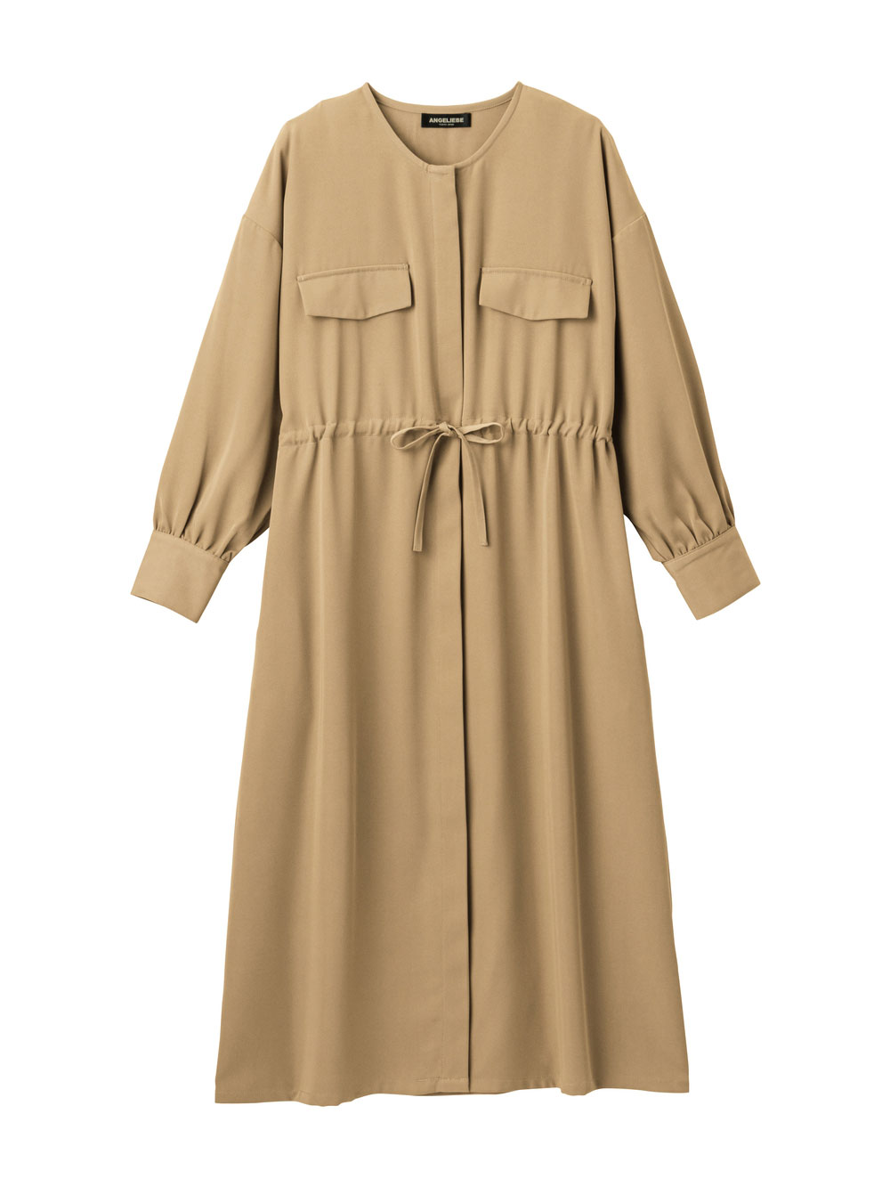 マタニティ ワンピース|羽織りにもなるフラップポケットワンピース　マタニティ・授乳服【出産後も長く使える】|ベージュ