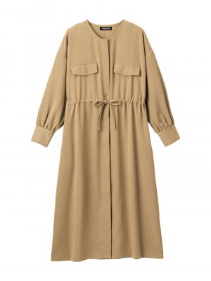 マタニティ ワンピース|羽織りにもなるフラップポケットワンピース　マタニティ・授乳服【出産後も長く使える】|ベージュ