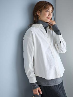 【2丈展開】綿混プレーンシャツ　マタニティ・授乳服【出産後も長く使える】10466