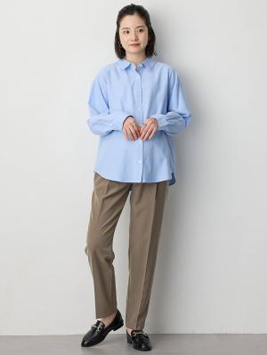 マタニティ トップス|【選んでオトクな割引キャンペーン対象】【2丈展開】綿混プレーンシャツ マタニティ・授乳服【出産後も長く使える】|ブルー(レギュラー丈)