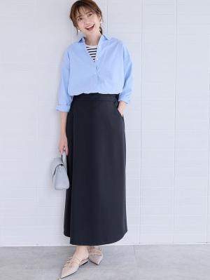 マタニティ トップス|【選んでオトクな割引キャンペーン対象】【2丈展開】綿混プレーンシャツ マタニティ・授乳服【出産後も長く使える】|ブルー(レギュラー丈)