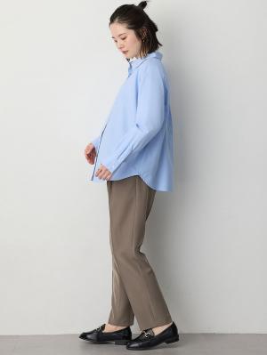 マタニティ トップス|【選んでオトクな割引キャンペーン対象】【2丈展開】綿混プレーンシャツ マタニティ・授乳服【出産後も長く使える】|ブルー(レギュラー丈)