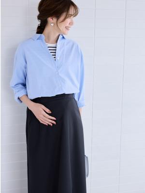 【2丈展開】綿混プレーンシャツ　マタニティ・授乳服【出産後も長く使える】10466