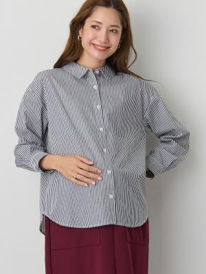 【2丈展開】綿混プレーンシャツ　マタニティ・授乳服【出産後も長く使える】10466