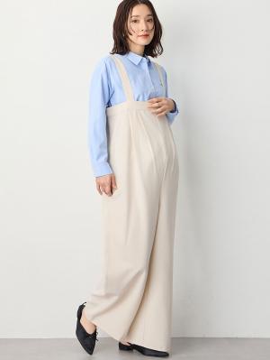 マタニティ パンツ|Wアジャスター付きオールインワン　マタニティ・授乳服【出産後も長く使える】|アイボリー