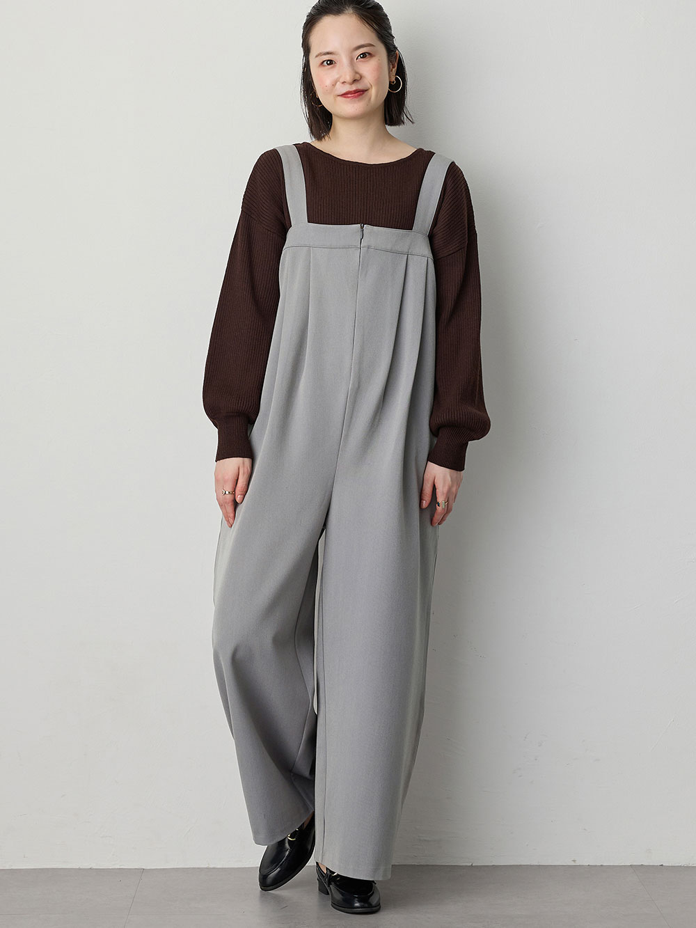 マタニティ パンツ|Wアジャスター付きオールインワン　マタニティ・授乳服【出産後も長く使える】|グレー