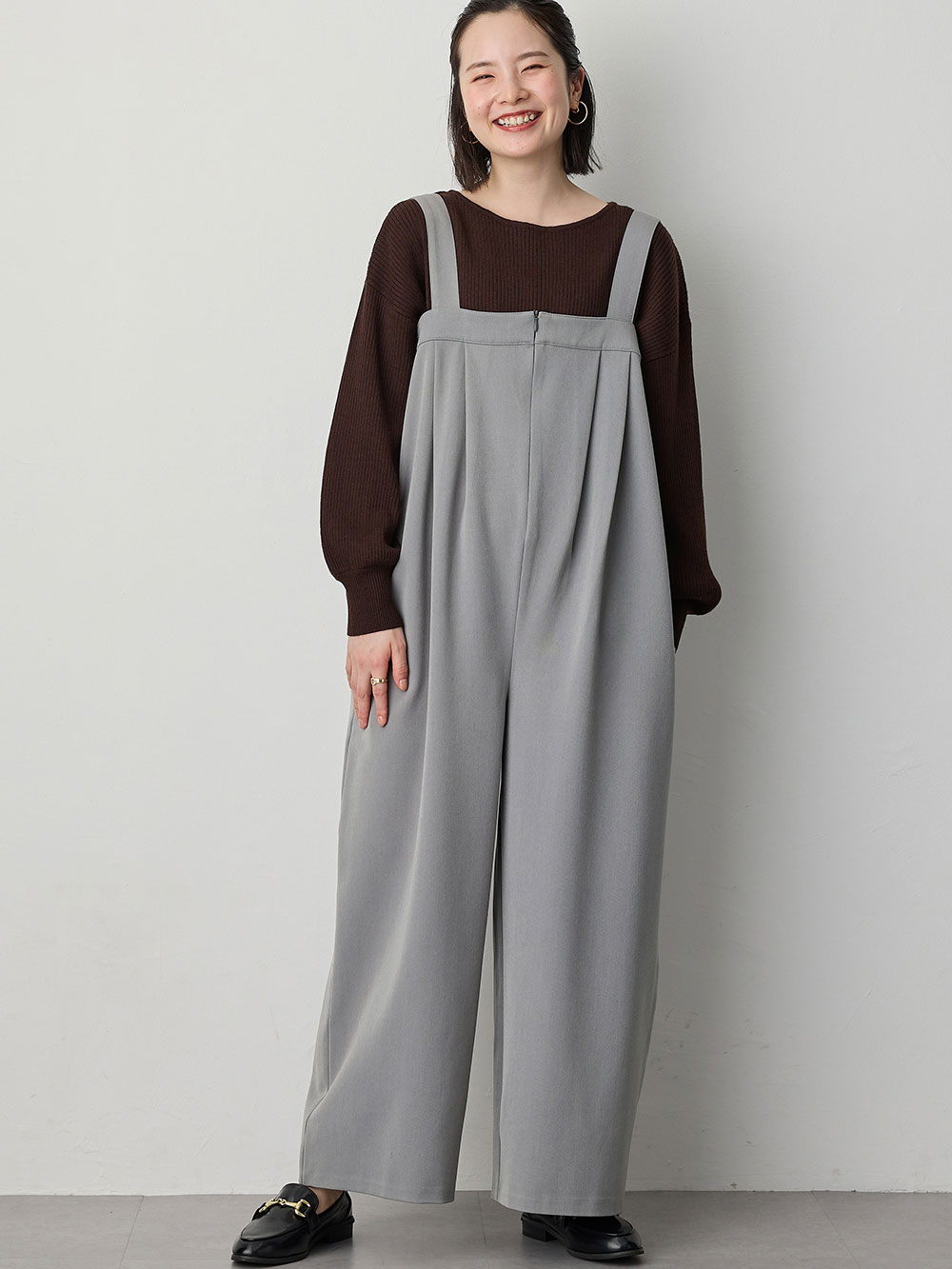 マタニティ パンツ|Wアジャスター付きオールインワン　マタニティ・授乳服【出産後も長く使える】|グレー