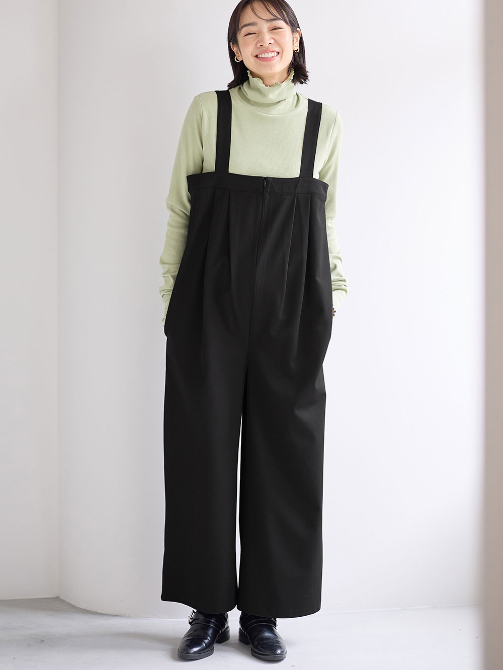 マタニティ パンツ|Wアジャスター付きオールインワン　マタニティ・授乳服【出産後も長く使える】|ブラック