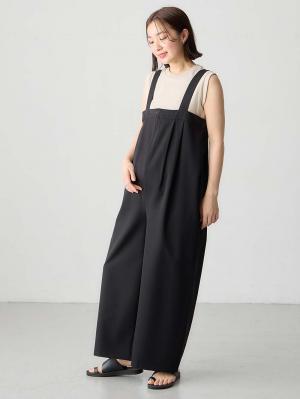 マタニティ パンツ|Wアジャスター付きオールインワン　マタニティ・授乳服【出産後も長く使える】|ブラック