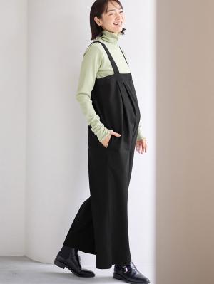 マタニティ パンツ|Wアジャスター付きオールインワン　マタニティ・授乳服【出産後も長く使える】|ブラック