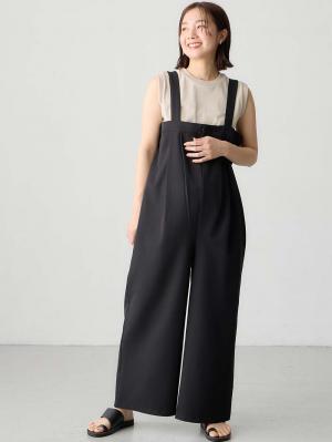 マタニティ パンツ|Wアジャスター付きオールインワン　マタニティ・授乳服【出産後も長く使える】|ブラック