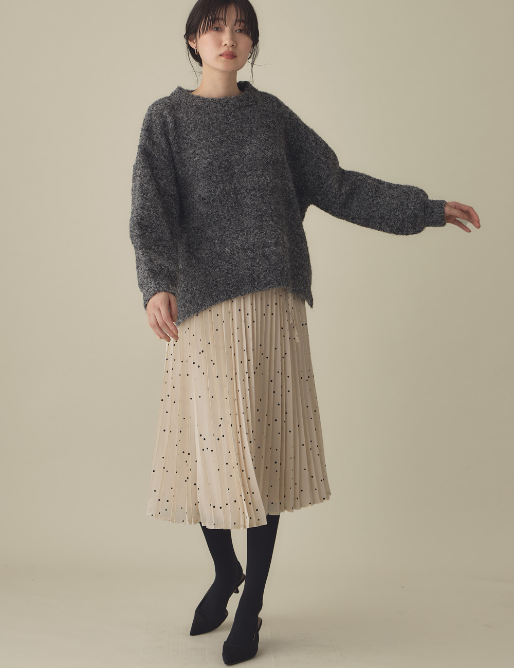 マタニティ スカート|ドット柄プリーツスカート　マタニティ・産後【出産後も長く使える】|オフ