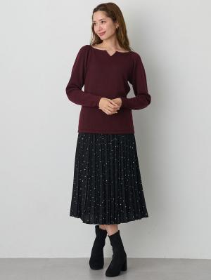 マタニティ スカート|ドット柄プリーツスカート　マタニティ・産後【出産後も長く使える】|ブラック