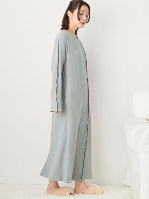 マタニティ パジャマ・ルームウェア|綿混長袖リブネグリジェ マタニティ・産後授乳パジャマ【出産後も長く使える】|ブルーグレー