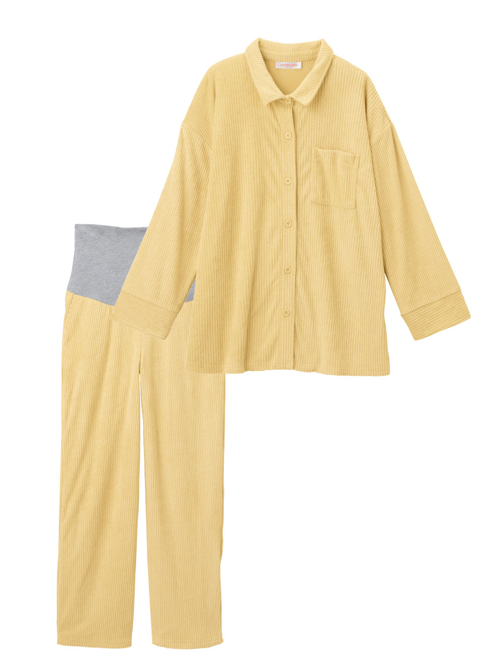 マタニティ パジャマ・ルームウェア|綿混パイルリブシャツ&パンツパジャマ　マタニティ・産後授乳パジャマ【出産後も長く使える】|イエロー