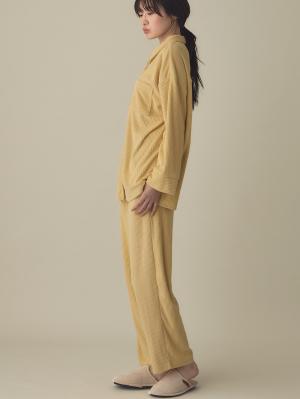 マタニティ パジャマ・ルームウェア|綿混パイルリブシャツ&パンツパジャマ　マタニティ・産後授乳パジャマ【出産後も長く使える】|イエロー