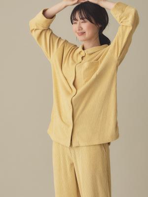 マタニティ パジャマ・ルームウェア|綿混パイルリブシャツ&パンツパジャマ　マタニティ・産後授乳パジャマ【出産後も長く使える】|イエロー