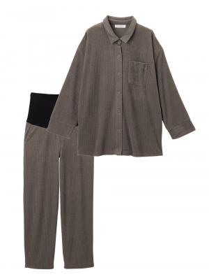 マタニティ パジャマ・ルームウェア|綿混パイルリブシャツ&パンツパジャマ　マタニティ・産後授乳パジャマ【出産後も長く使える】|チャコール