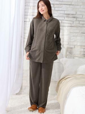 綿混パイルリブシャツ&パンツパジャマ　マタニティ・産後授乳パジャマ【出産後も長く使える】10470