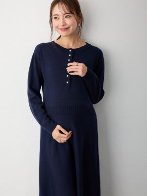 パールボタンワンピース　マタニティ・授乳服【出産後も長く使える】10473