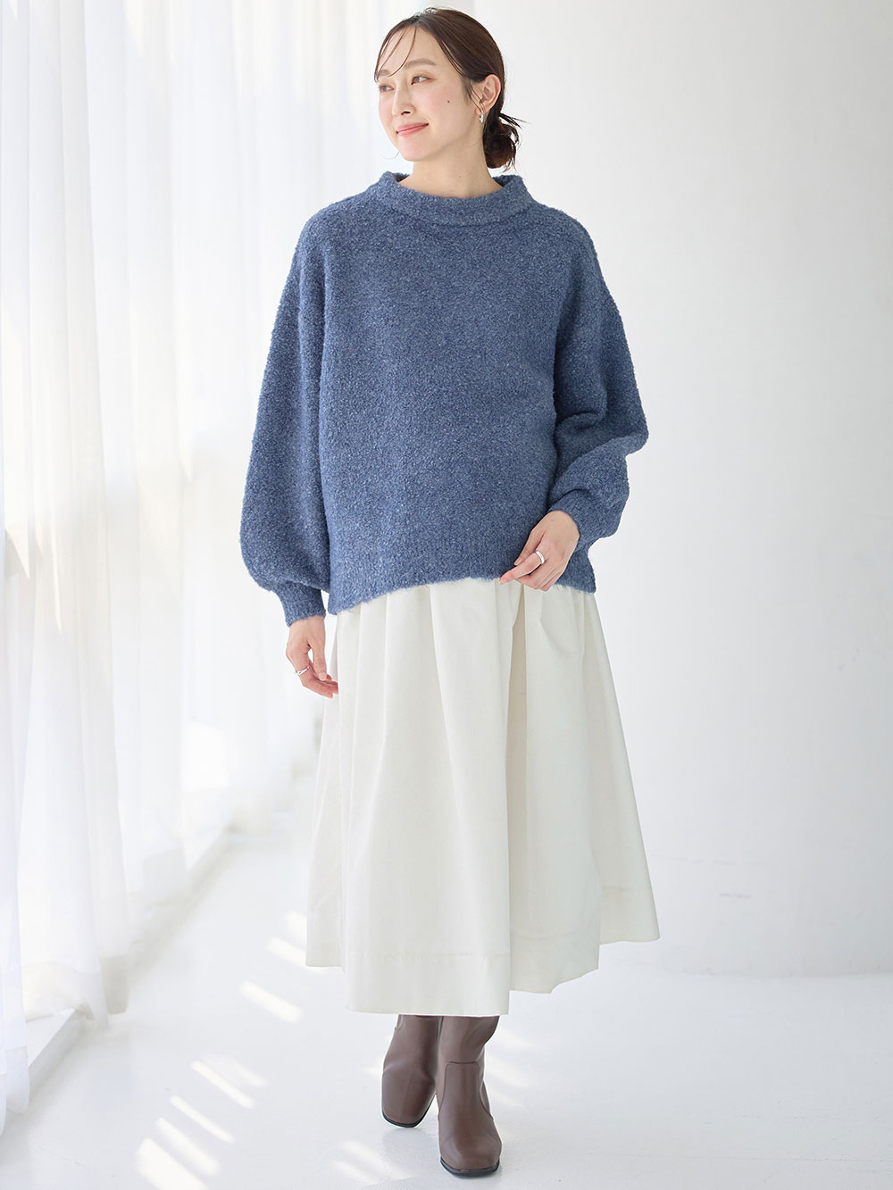 マタニティ トップス|ブークレーニット　マタニティ・授乳服【出産後も長く使える】|ブルー