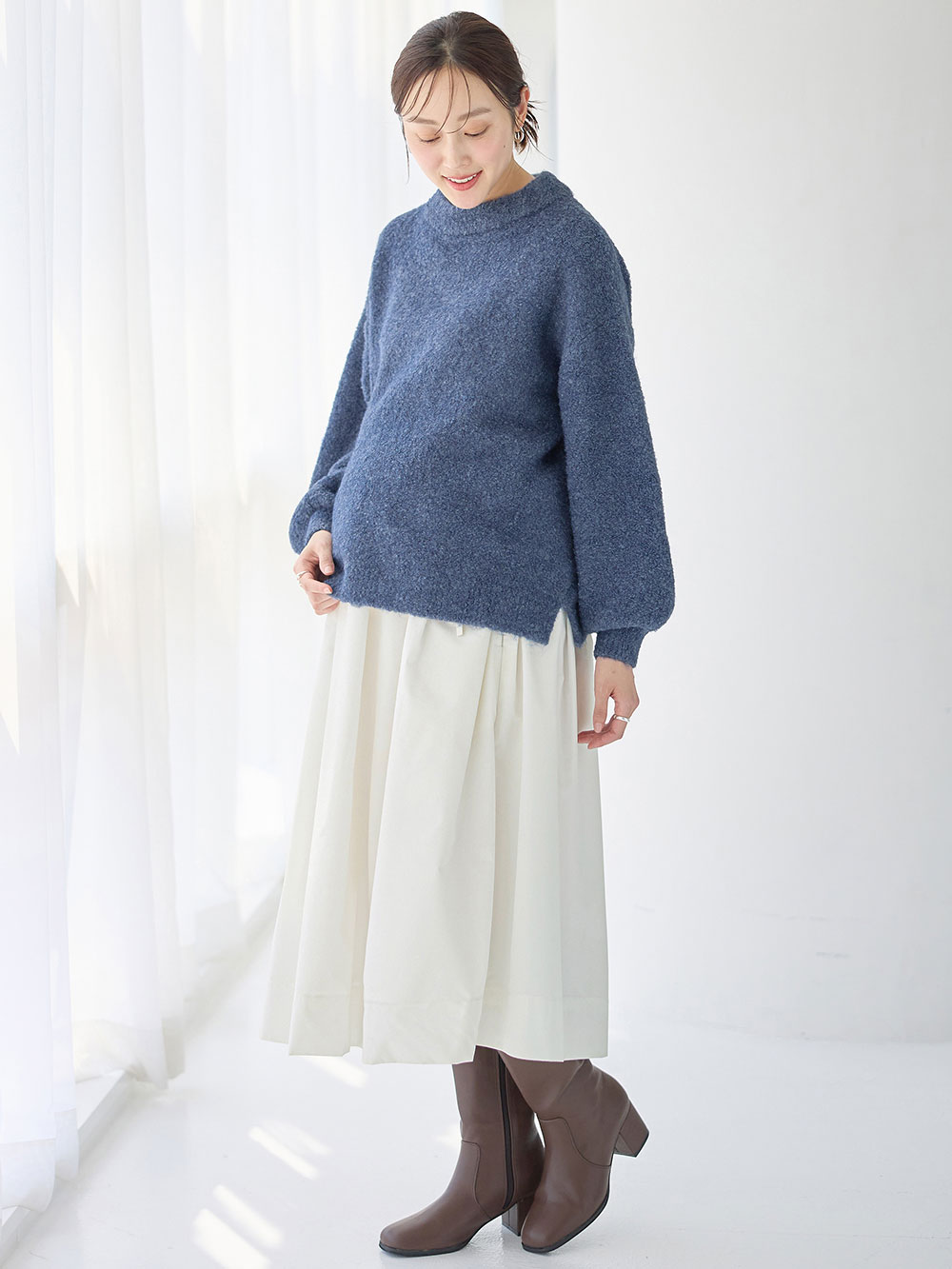 マタニティ トップス|ブークレーニット　マタニティ・授乳服【出産後も長く使える】|ブルー