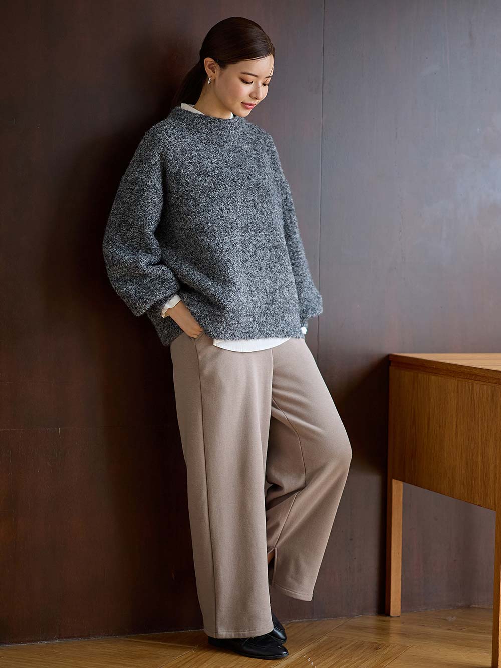 マタニティ トップス|ブークレーニット　マタニティ・授乳服【出産後も長く使える】|グレー