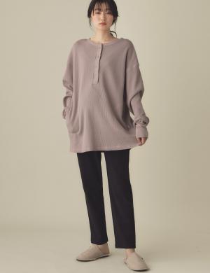 マタニティ パジャマ・ルームウェア|綿100％長袖サーマルビッグＴＥＥ&産後も使えるパンツパジャマ　マタニティ・授乳パジャマ【出産後も長く使える】|ピンクブラウン