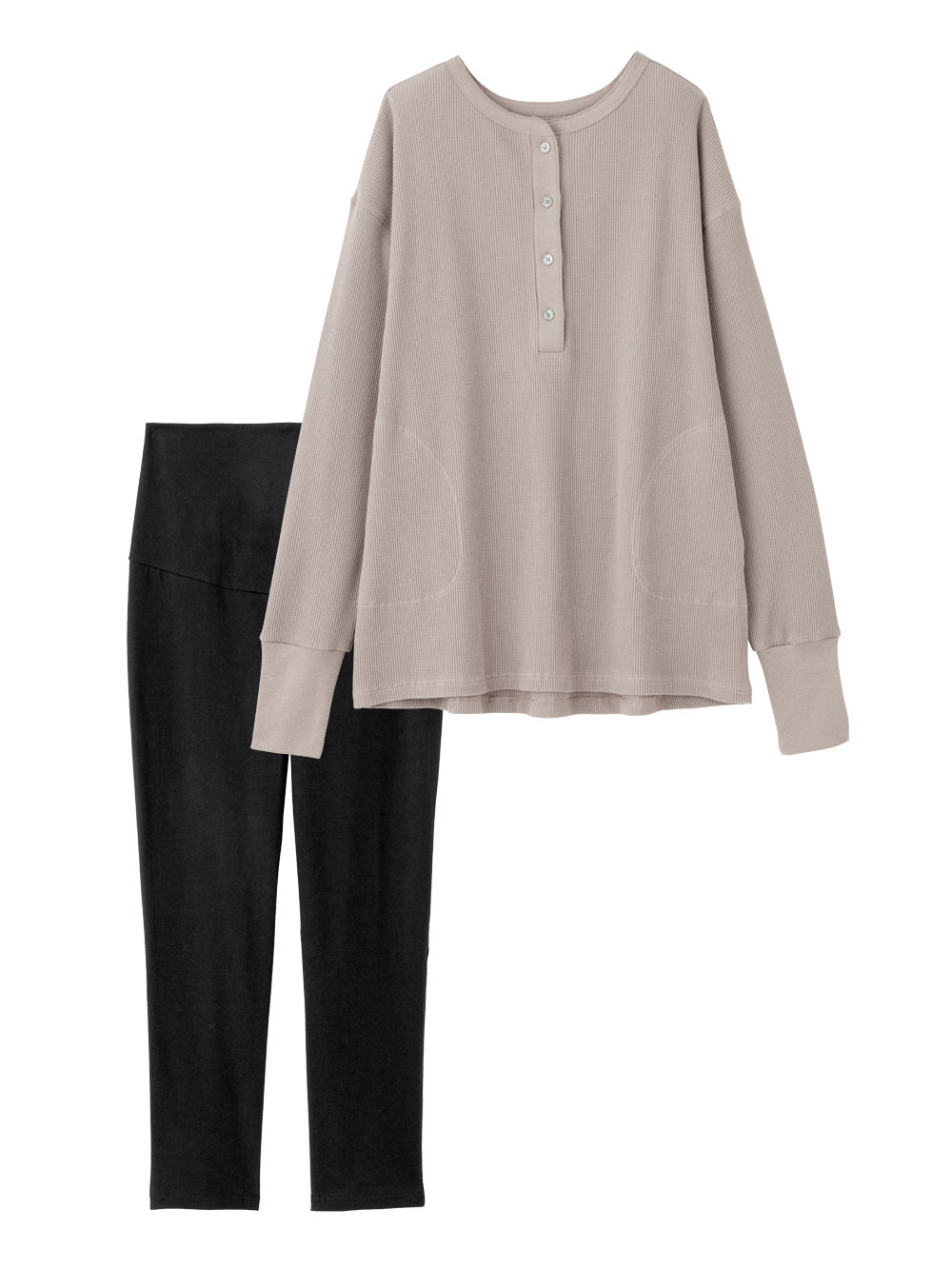 マタニティ パジャマ・ルームウェア|綿100％長袖サーマルビッグＴＥＥ&産後も使えるパンツパジャマ　マタニティ・授乳パジャマ【出産後も長く使える】|ピンクブラウン