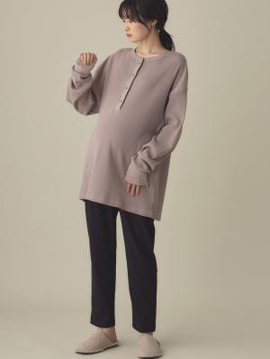 マタニティ パジャマ・ルームウェア|綿100％長袖サーマルビッグＴＥＥ&産後も使えるパンツパジャマ　マタニティ・授乳パジャマ【出産後も長く使える】|ピンクブラウン