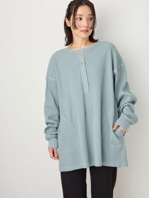 マタニティ パジャマ・ルームウェア|綿100％長袖サーマルビッグＴＥＥ&産後も使えるパンツパジャマ　マタニティ・授乳パジャマ【出産後も長く使える】|グレイッシュブルー
