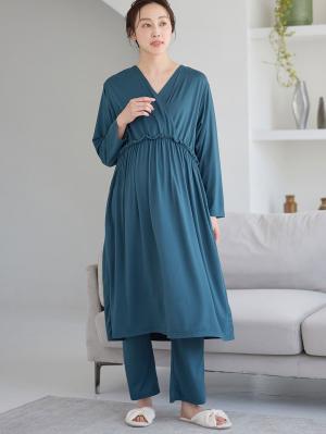 マタニティ パジャマ・ルームウェア|しっとり感触カシュクールワンピース&産後も使えるパンツパジャマ　マタニティ・授乳パジャマ【出産後も長く使える】|フォレストグリーン