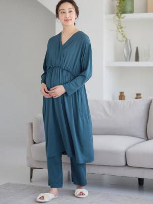 マタニティ パジャマ・ルームウェア|しっとり感触カシュクールワンピース&産後も使えるパンツパジャマ　マタニティ・授乳パジャマ【出産後も長く使える】|フォレストグリーン