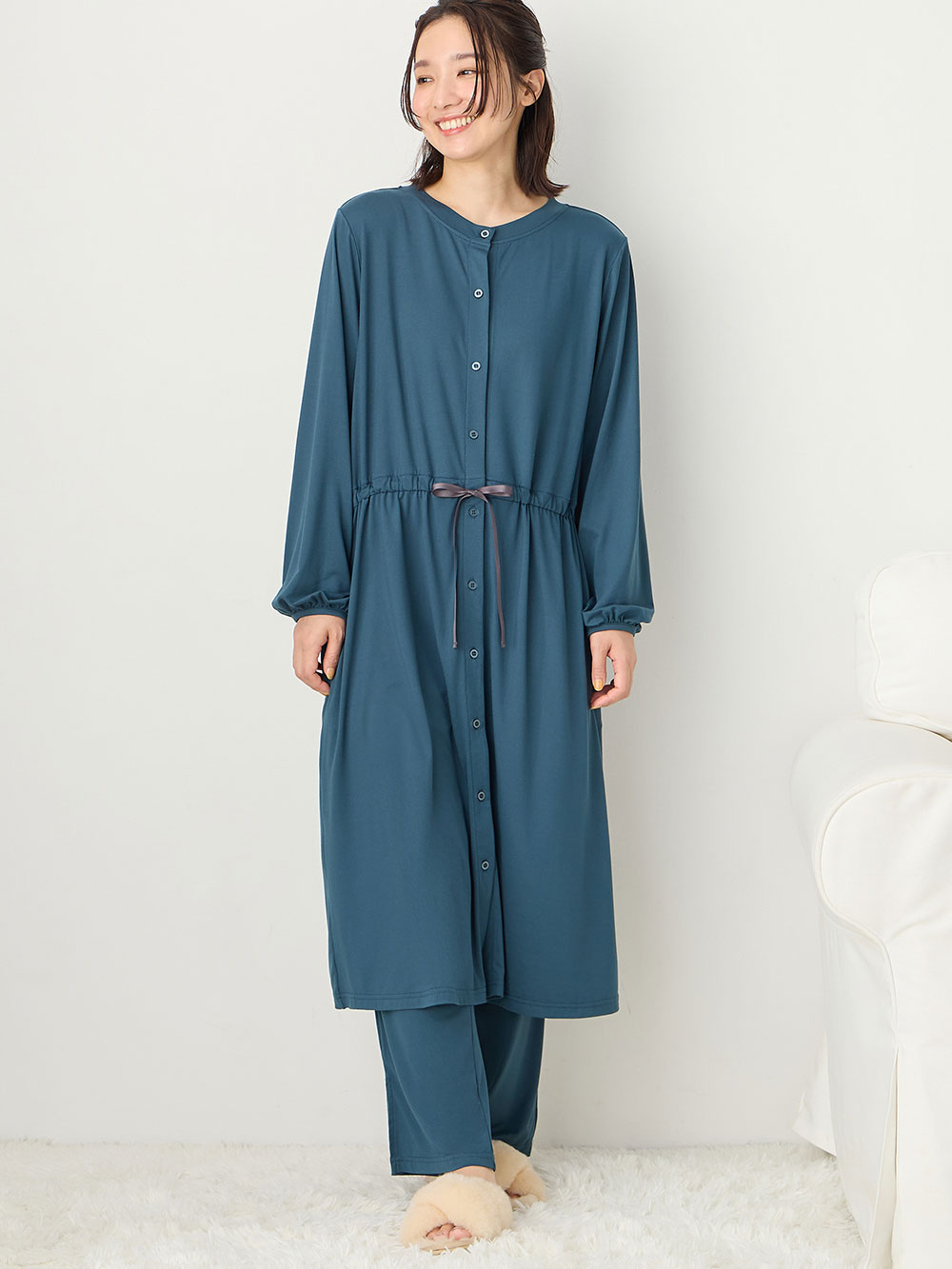 マタニティ パジャマ・ルームウェア|しっとり感触ウエスト切替ワンピース＆産後も使えるパンツパジャマ　マタニティ・授乳パジャマ【出産後も長く使える】|フォレストグリーン