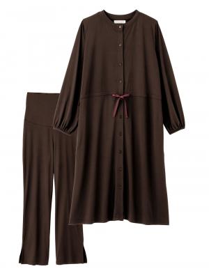 マタニティ パジャマ・ルームウェア|しっとり感触ウエスト切替ワンピース＆産後も使えるパンツパジャマ　マタニティ・授乳パジャマ【出産後も長く使える】|ブラウン