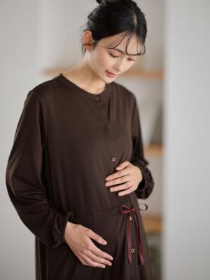 マタニティ パジャマ・ルームウェア|しっとり感触ウエスト切替ワンピース＆産後も使えるパンツパジャマ　マタニティ・授乳パジャマ【出産後も長く使える】|ブラウン