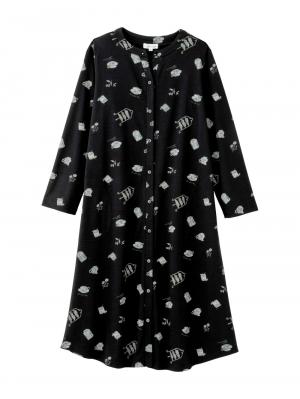 マタニティ パジャマ・ルームウェア|スムース素材ティータイムモチーフネグリジェ　マタニティ・産後授乳服【出産後も長く使える】Rosemadame（ローズマダム）|ブラック