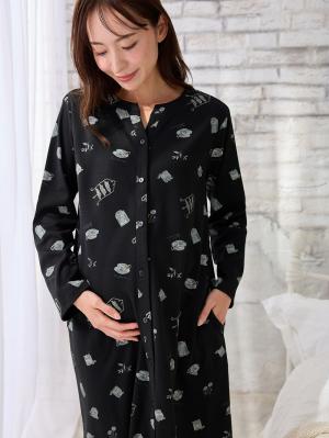 マタニティ パジャマ・ルームウェア|スムース素材ティータイムモチーフネグリジェ　マタニティ・産後授乳服【出産後も長く使える】Rosemadame（ローズマダム）|ブラック