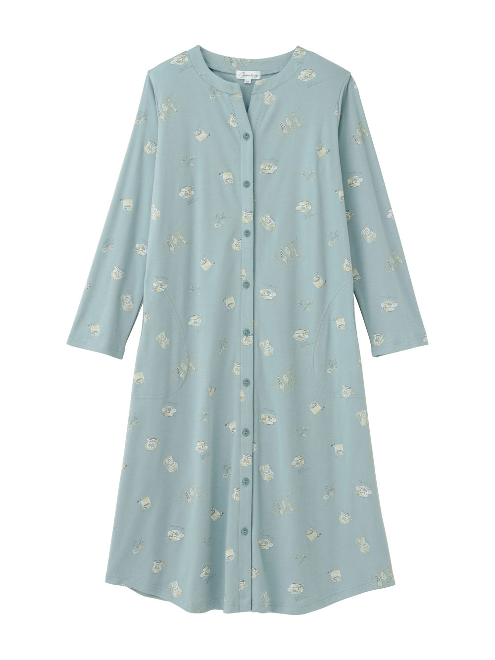 マタニティ パジャマ・ルームウェア|スムース素材ティータイムモチーフネグリジェ　マタニティ・産後授乳服【出産後も長く使える】Rosemadame（ローズマダム）|サックス
