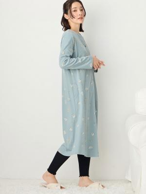 マタニティ パジャマ・ルームウェア|スムース素材ティータイムモチーフネグリジェ　マタニティ・産後授乳服【出産後も長く使える】Rosemadame（ローズマダム）|サックス
