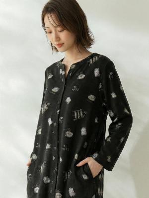 マタニティ パジャマ・ルームウェア|スムース素材ティータイムモチーフネグリジェ　マタニティ・産後授乳服【出産後も長く使える】Rosemadame（ローズマダム）|ブラック