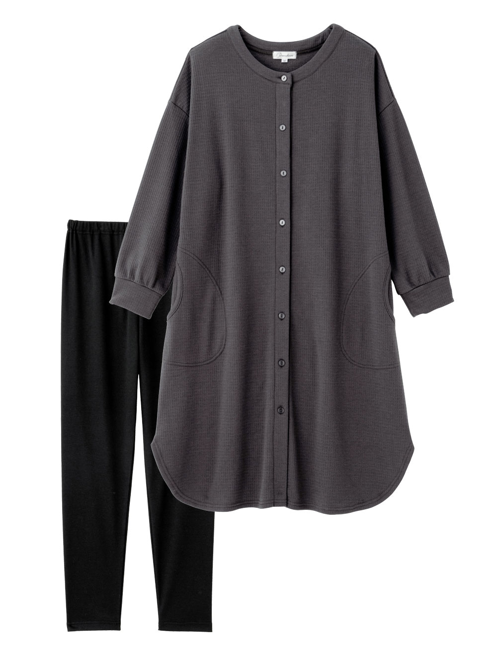 マタニティ パジャマ・ルームウェア|ワッフルフェイス裏起毛×スムースパジャマ　マタニティ・産後授乳服【出産後も長く使える】Rosemadame（ローズマダム）|チャコール